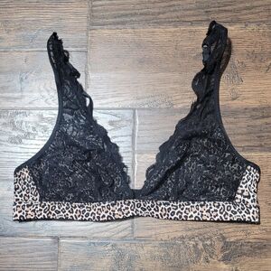 Victoria's Secret Black Lace Bralette with Leopard-Print Band
